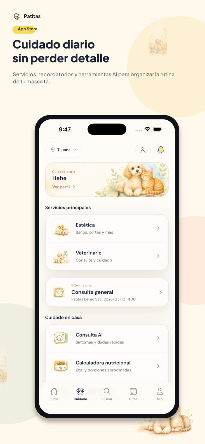 Pantalla de inicio de la app Patitas